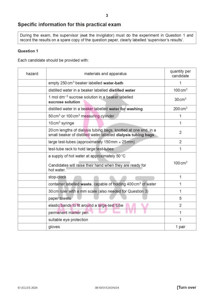 past papers 9 Specific practical Exam Information
