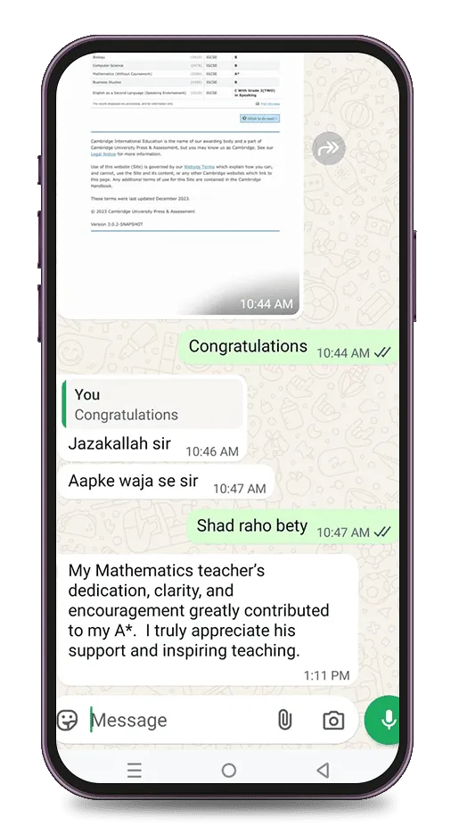 testmonial, Exam result