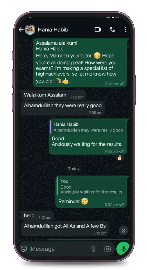 testmonial, Exam result