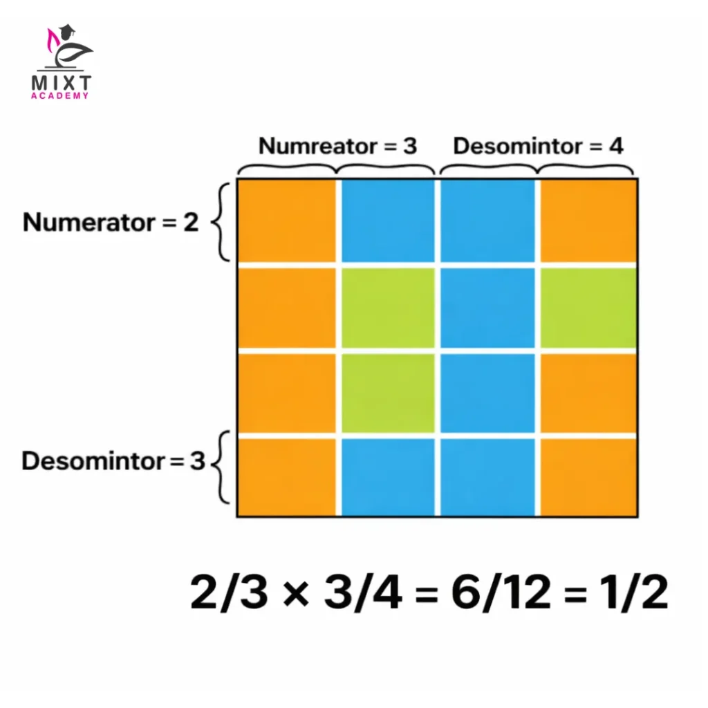 Grid model illustrating multiplication of fractions