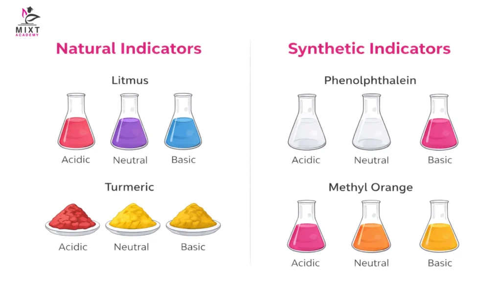 acids, bases and salts | ph scale, properties & reactions 5 Natural and synthetic indicators with colour changes in acids and bases