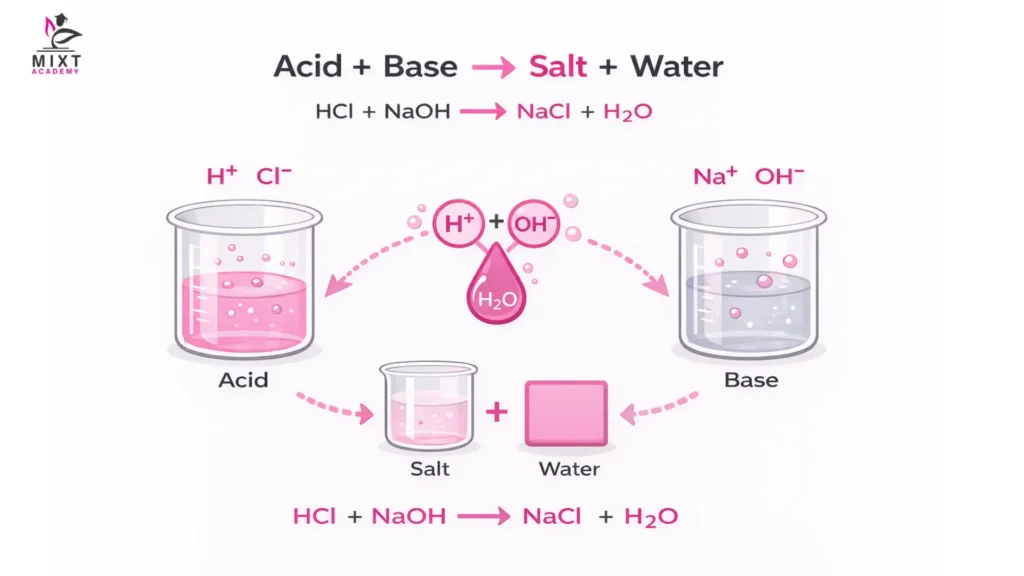 acids, bases and salts | ph scale, properties & reactions 4 Neutralisation reaction between acid and base forming salt and water