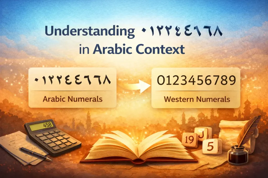 how to convert numbers into arabic letters easily? 1 Illustration explaining Arabic numerals ٠١٢٣٤٥٦٧٨٩ with comparison to Western numbers in context