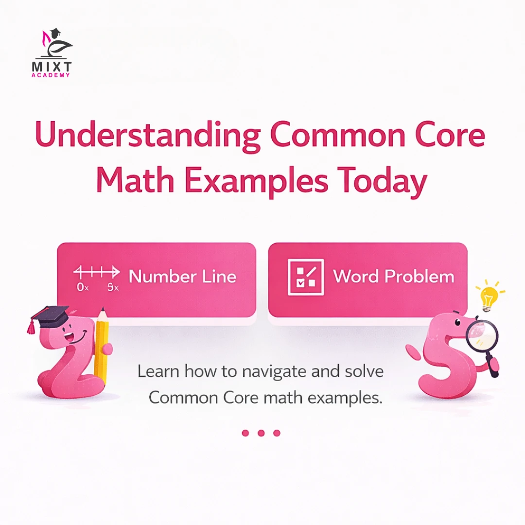 Common Core math examples with number line and word problem visuals